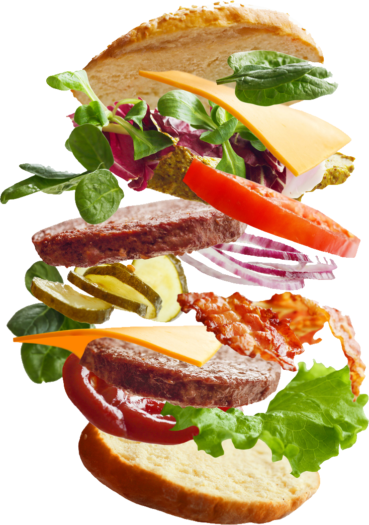 deconstructed burger with typical fixings