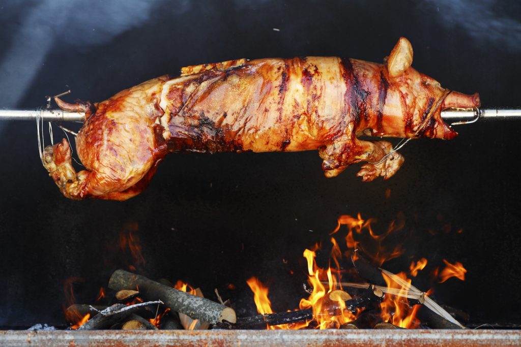 pig roast over fire